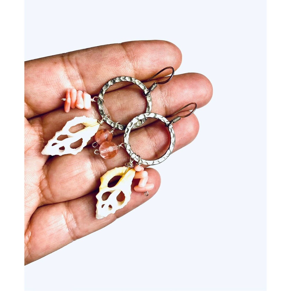 Vtg Silver Dangle Earrings Seashell - image 4